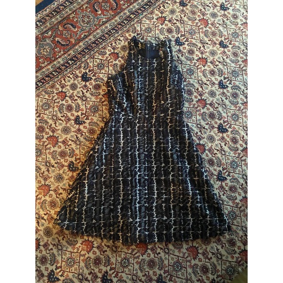 Banana Republic Heritage Collection Navy Blue Jacquard Sleeveless A-Line Dress - Picture 1 of 3